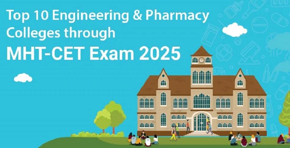 Banner showing an institute representing Top 10 Engineering and Pharmacy Colleges through MHT CET Exam 2026