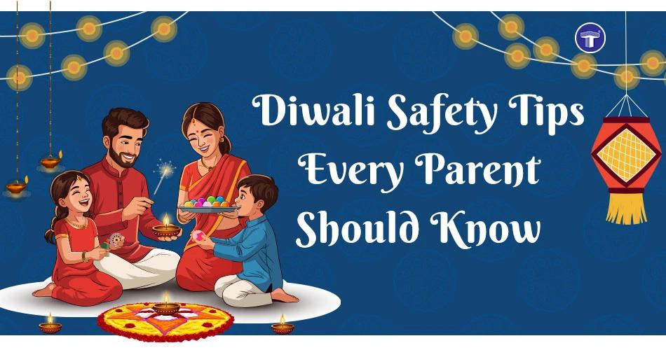 Indian family celebrating Diwali safely at home with diyas, rangoli, and fireworks; Diwali safety tips, safe Diwali tips, safety precautions for Diwali