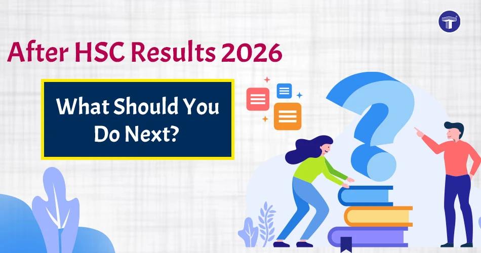 Illustration of students deciding what to do after HSC Results 2026 with books and a large question mark symbolizing career choices