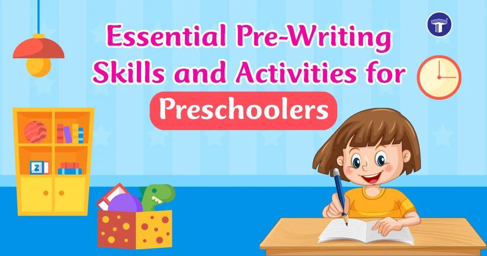 Preschool child practising pre-writing skills, banner for Essential Pre-Writing Skills and Activities for Preschoolers blog
