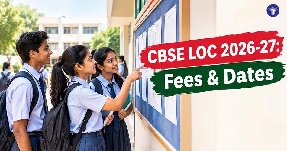 Students checking school notice board for CBSE LOC 2026-27 registration fees and important dates banner
