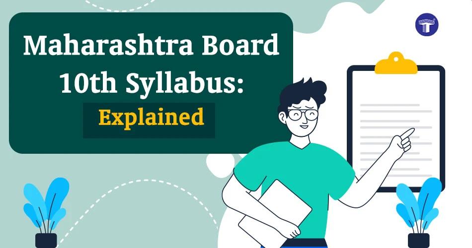 Illustration of a student explaining the Maharashtra Board 10th syllabus with notes and study material