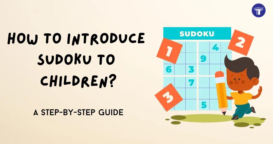 Illustration of a child learning Sudoku with colorful numbers grid – How to Introduce Sudoku to Children blog banner
