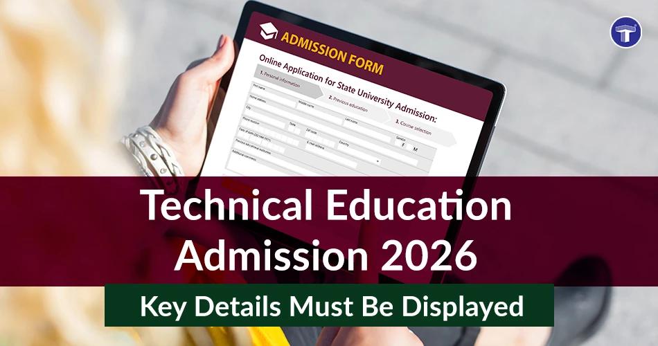 Technical Education Admission 2026 banner highlighting key admission details institutions must display