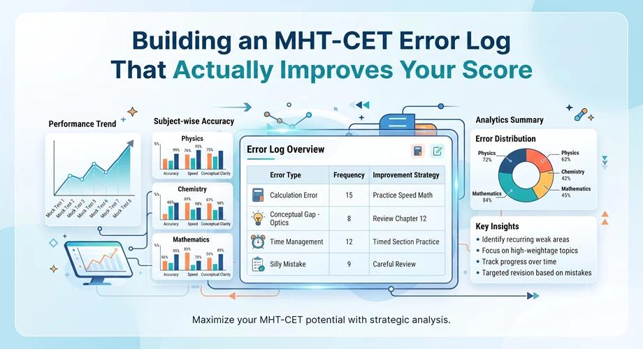 MHT-CET error log showing mock test mistakes, weak concepts and score improvement tracking