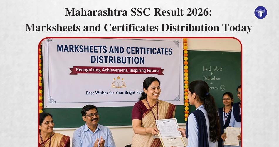 Teachers distribute SSC 2026 marksheet and certificates to students during an official Maharashtra Board school ceremony