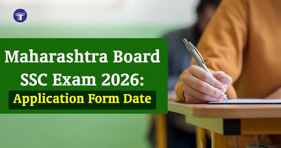 Maharashtra Board SSC Exam 2026 application form date. A student in a classroom writing the exam process and deadlines