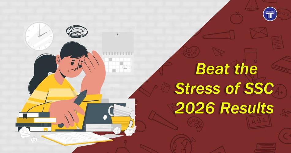 Stressed student studying with books and phone, worried about SSC 2026 results and exam pressure