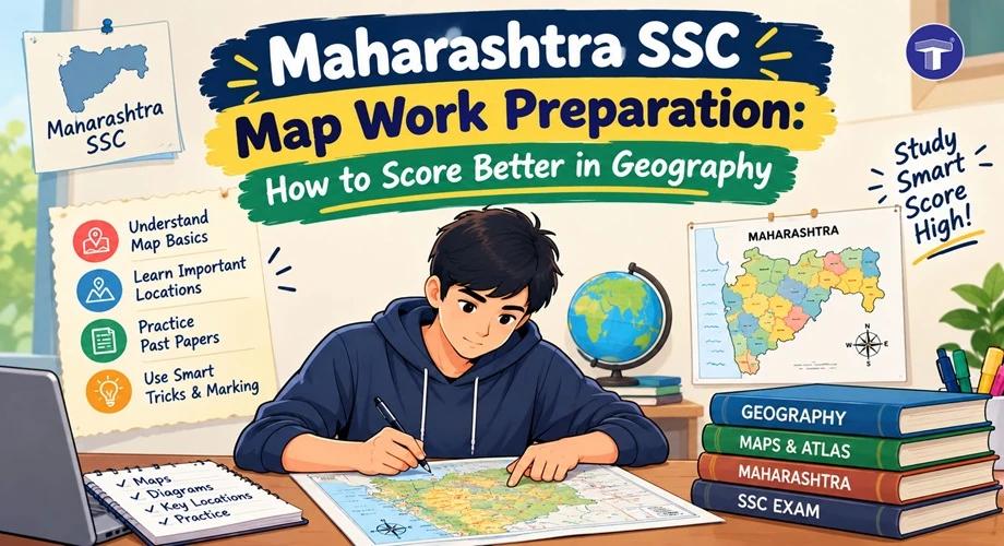 Student practising Maharashtra SSC Geography map work using a blank map and marking geographical features