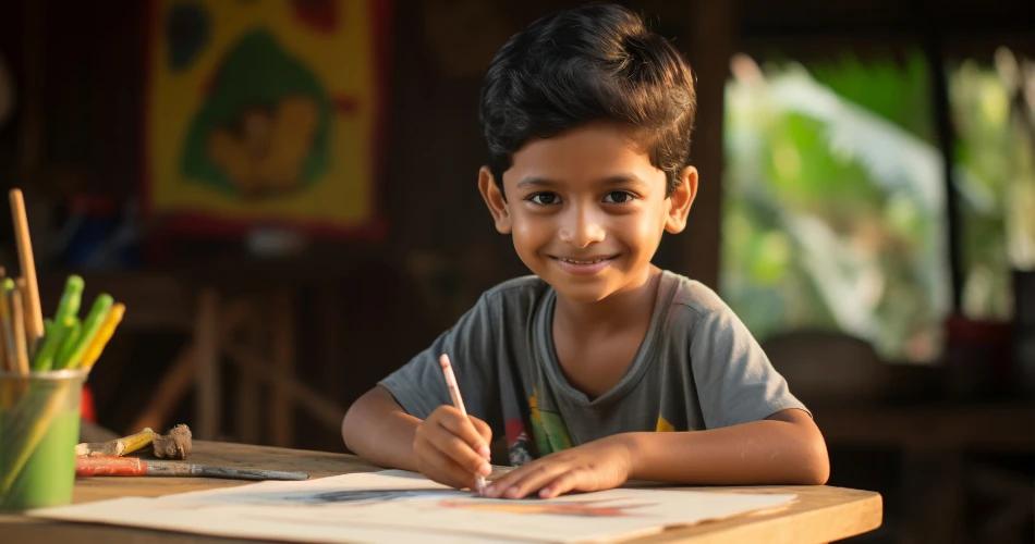 Child engaged in learning activities at Anganwadi center as part of Aadharshila Curriculum implementation in Maharashtra