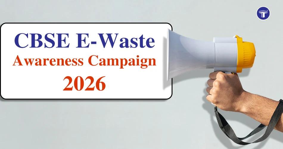 CBSE E-Waste Awareness Campaign 2026 banner with hand holding a megaphone announcement