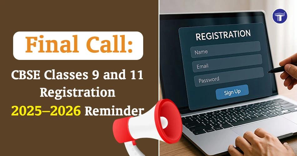 Urgent reminder graphic for CBSE Class 9 and Class 11 students registration for the 2025-2026 academic session