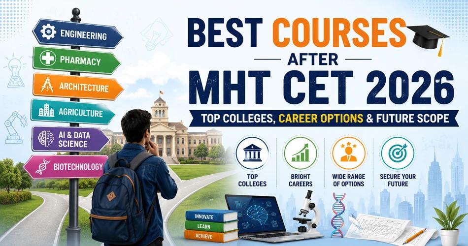 Illustration of students choosing career paths after MHT CET 2026 with top colleges and professional courses