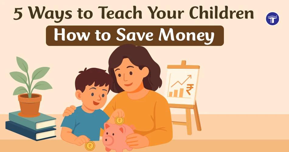 Indian parent teaching child how to save money with piggy bank and coins