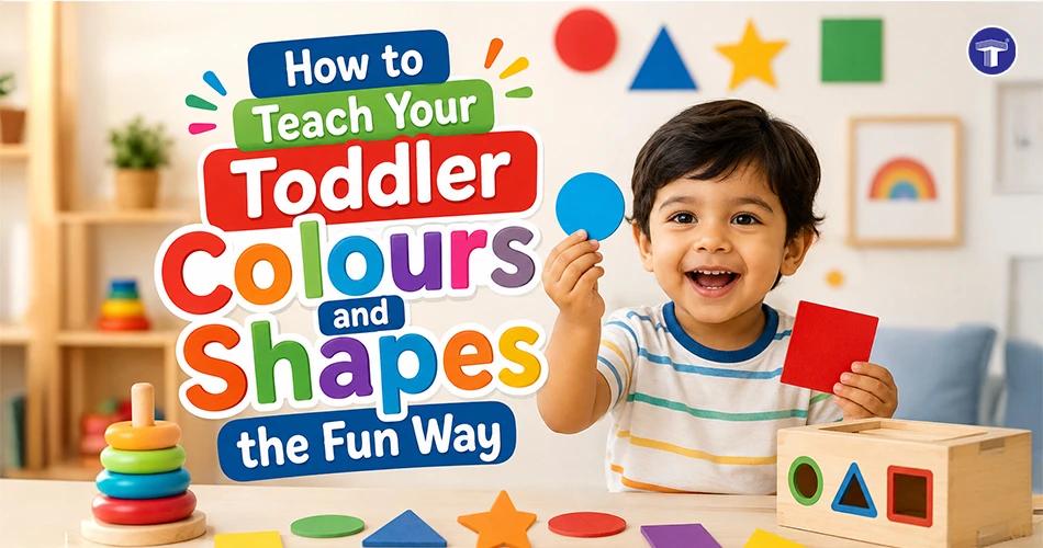 Infographic showing everyday moments to teach a toddler colours and shapes