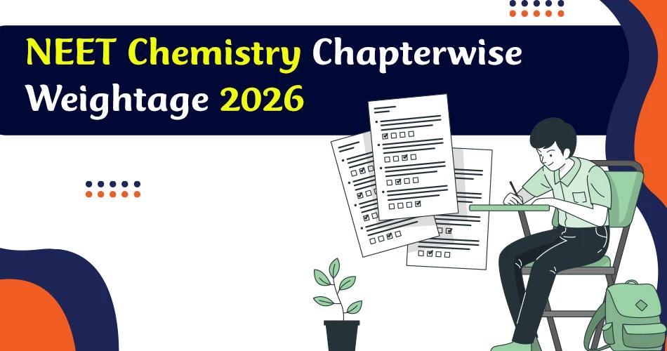 A colorful graphic banner with a smiling student studying, and the title "NEET Chemistry Chapterwise Weightage 2026