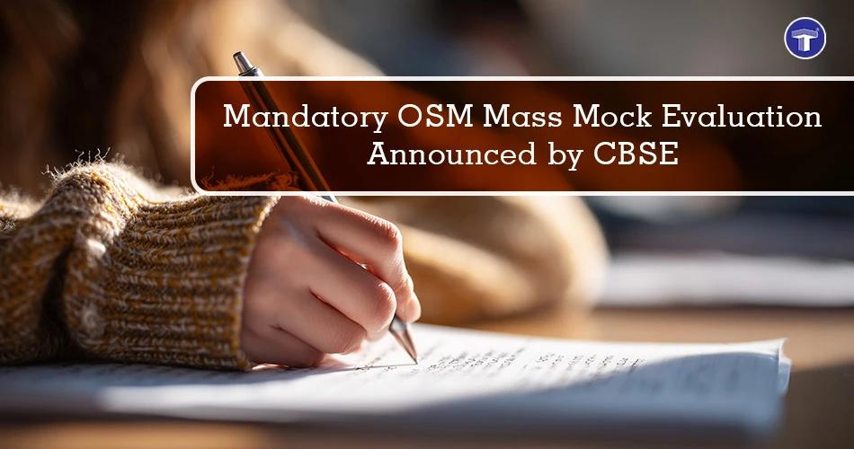 Banner announcing CBSE mandatory OSM mass mock evaluation for teachers of Classes 11 and 12, scheduled for February 26, 2026